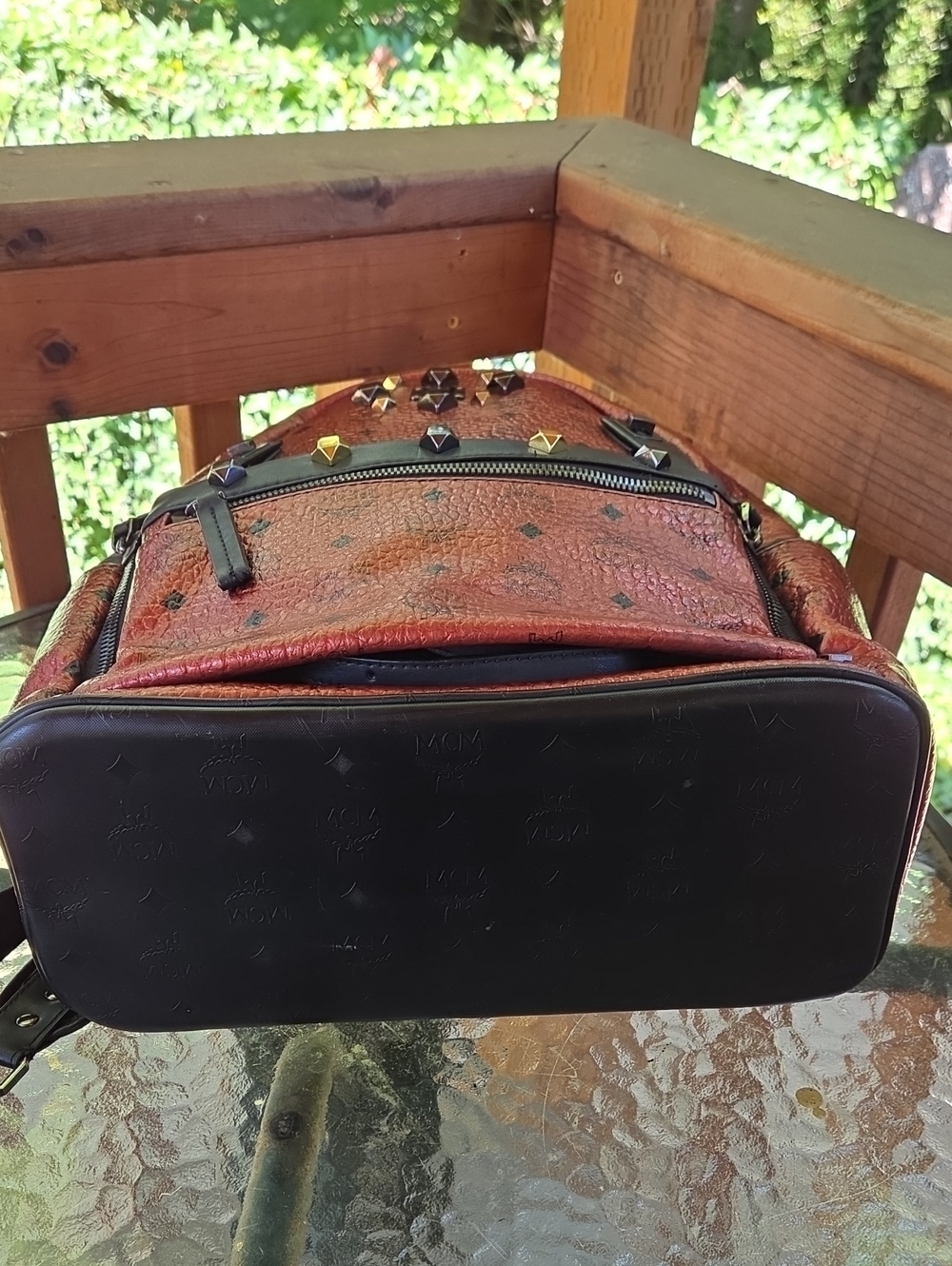 Large MCM Red  Studded Backpack - Picture 5 of 10